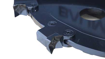 The cutting blade on the DPH735 is made with 1 5/8” thick steel machined to receive replaceable holders.