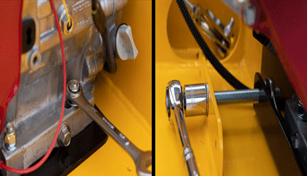 One adjusting bolt allows for easy tightening of the belt and four mounting bolts.