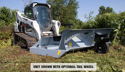 The bolt-on tail wheel is a great option for our skidsteer mount 500 series Rotary Brush Cutter. This tail wheel is designed to support the mower deck and maintain an even cut. The bolt-on section has height adjustable holes so the optional tail wheel can be lowered 2” for a taller cut.